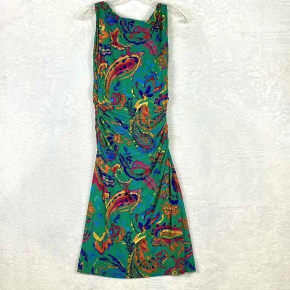 Lauren Ralph Lauren Dress Womens 4 Paisley Ruched Colorful Maxilmalism Beach - Picture 4 of 9